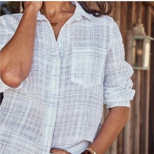 Cloth & Stone Windowpane Plaid Linen Blend Button Up Size Small